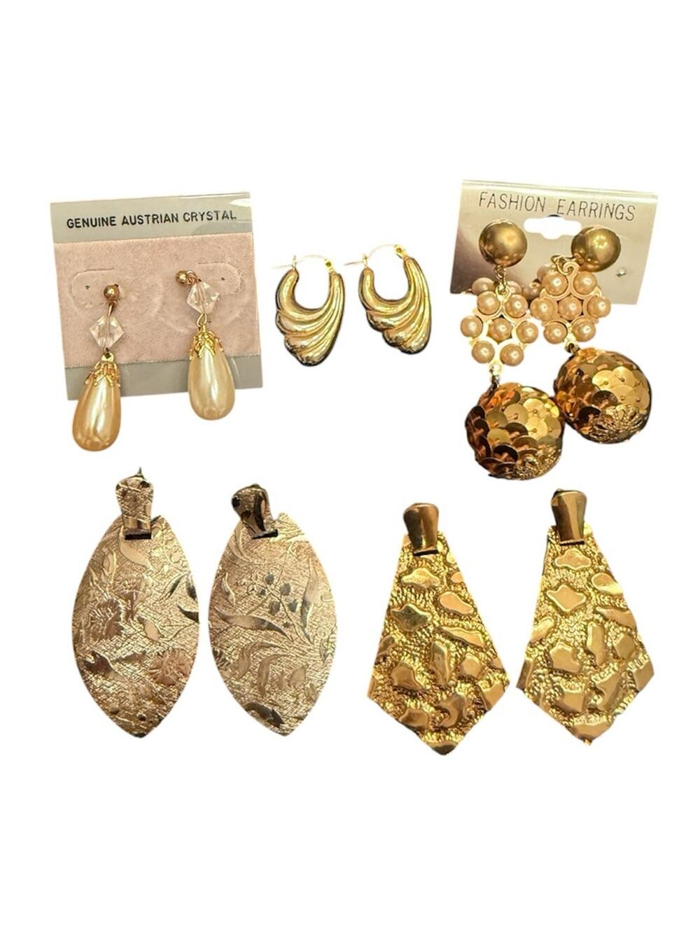 Vintage Bundle of (5) Pair of Chunky Bold Gold Earrings Dangly Statement Earring